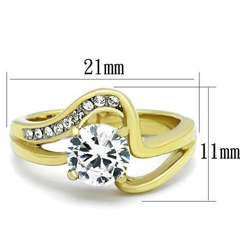 TK1702 - Two-Tone IP Gold (Ion Plating) Stainless Steel Ring with AAA Grade CZ  in Clear - Joyeria Lady