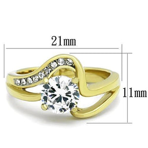 TK1702 - Two-Tone IP Gold (Ion Plating) Stainless Steel Ring with AAA Grade CZ  in Clear