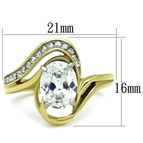 TK1703 - Two-Tone IP Gold (Ion Plating) Stainless Steel Ring with AAA Grade CZ  in Clear - Joyeria Lady