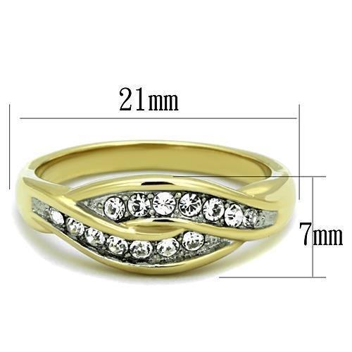 TK1704 - Two-Tone IP Gold (Ion Plating) Stainless Steel Ring with Top Grade Crystal  in Clear - Joyeria Lady