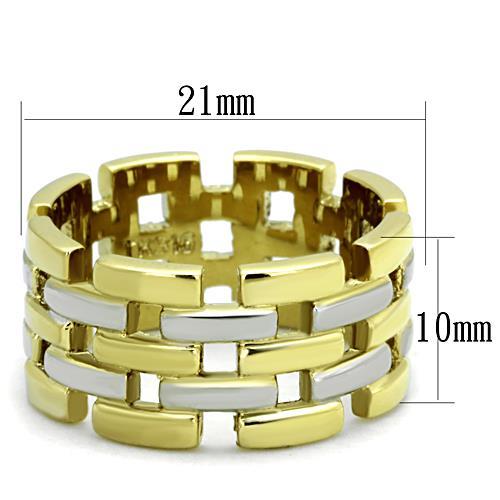 TK1705 - Two-Tone IP Gold (Ion Plating) Stainless Steel Ring with No Stone - Joyeria Lady