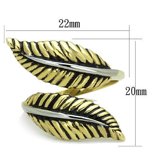 TK1707 - Two-Tone IP Gold (Ion Plating) Stainless Steel Ring with Epoxy  in Jet - Joyeria Lady