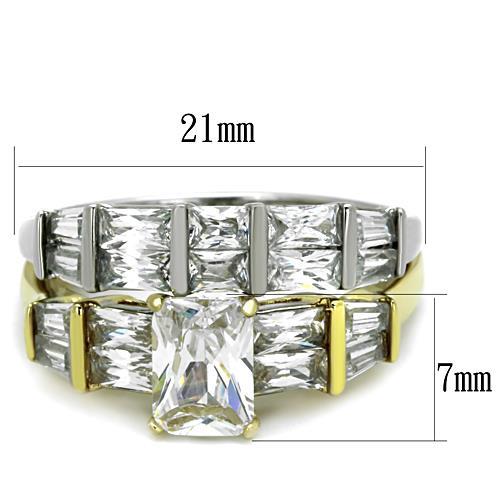 TK1708 - Two-Tone IP Gold (Ion Plating) Stainless Steel Ring with AAA Grade CZ  in Clear - Joyeria Lady