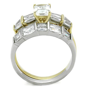 TK1708 - Two-Tone IP Gold (Ion Plating) Stainless Steel Ring with AAA Grade CZ  in Clear
