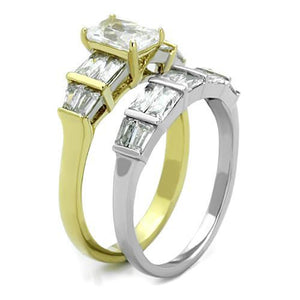 TK1708 - Two-Tone IP Gold (Ion Plating) Stainless Steel Ring with AAA Grade CZ  in Clear