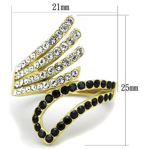 TK1710 - IP Gold(Ion Plating) Stainless Steel Ring with Top Grade Crystal  in Jet - Joyeria Lady