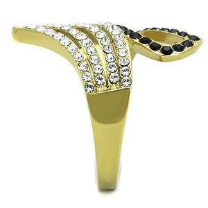 TK1710 - IP Gold(Ion Plating) Stainless Steel Ring with Top Grade Crystal  in Jet