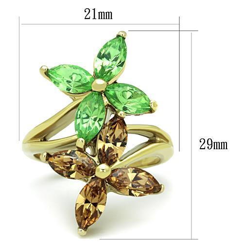 TK1715 - IP Gold(Ion Plating) Stainless Steel Ring with Top Grade Crystal  in Multi Color - Joyeria Lady