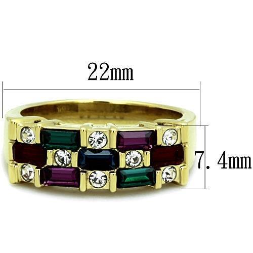 TK1719 - IP Gold(Ion Plating) Stainless Steel Ring with Top Grade Crystal  in Multi Color - Joyeria Lady