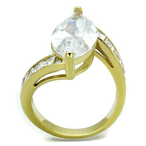 TK1723 - IP Gold(Ion Plating) Stainless Steel Ring with AAA Grade CZ  in Clear