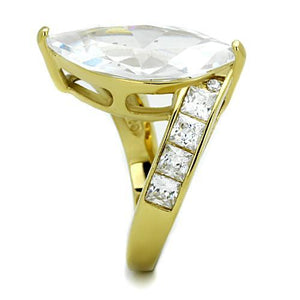 TK1723 - IP Gold(Ion Plating) Stainless Steel Ring with AAA Grade CZ  in Clear