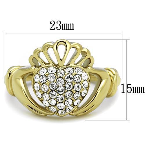 TK1724 - IP Gold(Ion Plating) Stainless Steel Ring with Top Grade Crystal  in Clear - Joyeria Lady