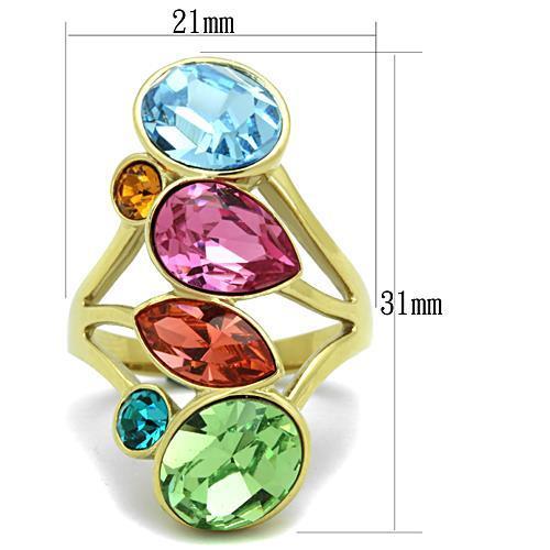 TK1729 - IP Gold(Ion Plating) Stainless Steel Ring with Top Grade Crystal  in Multi Color - Joyeria Lady