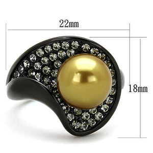 TK1732 - IP Black(Ion Plating) Stainless Steel Ring with Synthetic Pearl in Champagne