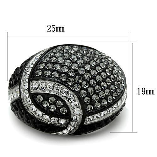 TK1733 - Two-Tone IP Black Stainless Steel Ring with Top Grade Crystal  in Black Diamond - Joyeria Lady