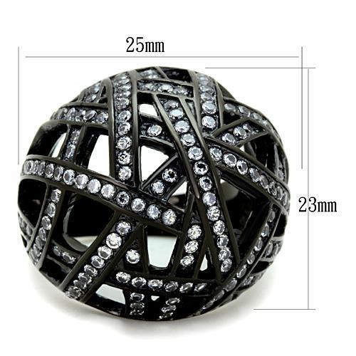TK1734 - IP Black(Ion Plating) Stainless Steel Ring with AAA Grade CZ  in Clear - Joyeria Lady