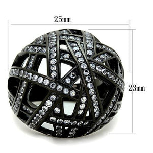TK1734 - IP Black(Ion Plating) Stainless Steel Ring with AAA Grade CZ  in Clear