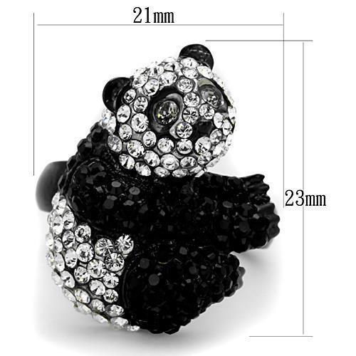 TK1735 - Two-Tone IP Black Stainless Steel Ring with Top Grade Crystal  in Black Diamond - Joyeria Lady