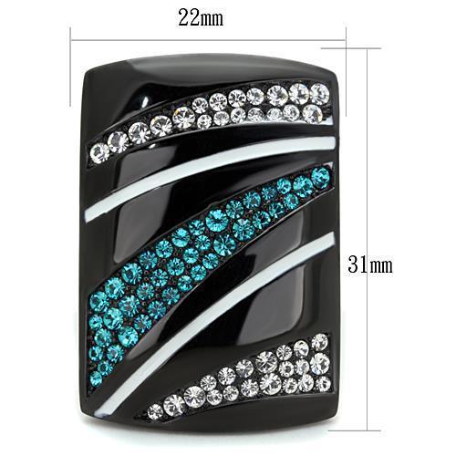 TK1736 - IP Black(Ion Plating) Stainless Steel Ring with Top Grade Crystal  in Blue Zircon - Joyeria Lady