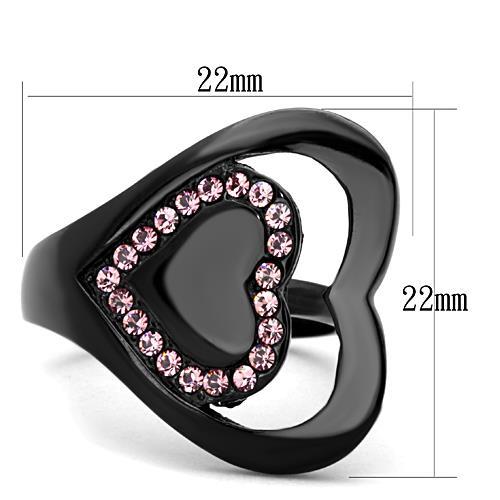 TK1737 - IP Black(Ion Plating) Stainless Steel Ring with Top Grade Crystal  in Light Rose - Joyeria Lady