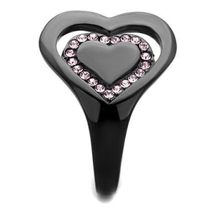 TK1737 - IP Black(Ion Plating) Stainless Steel Ring with Top Grade Crystal  in Light Rose