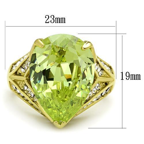 TK1743 - IP Gold(Ion Plating) Stainless Steel Ring with AAA Grade CZ  in Apple Green color - Joyeria Lady