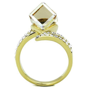 TK1745 - IP Gold(Ion Plating) Stainless Steel Ring with Top Grade Crystal  in Champagne