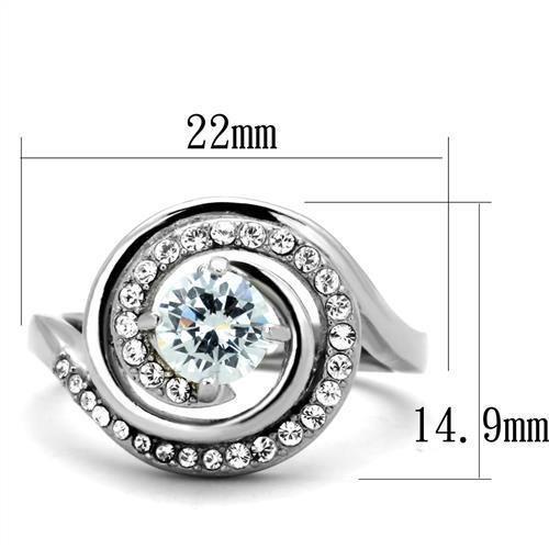 TK1746 - High polished (no plating) Stainless Steel Ring with AAA Grade CZ  in Clear - Joyeria Lady