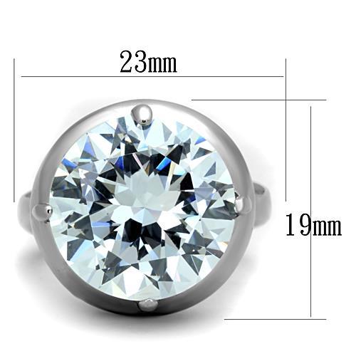 TK1749 - High polished (no plating) Stainless Steel Ring with AAA Grade CZ  in Clear - Joyeria Lady