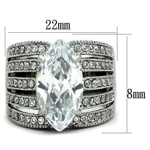 TK1752 - High polished (no plating) Stainless Steel Ring with AAA Grade CZ  in Clear - Joyeria Lady