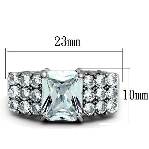 TK1753 - High polished (no plating) Stainless Steel Ring with AAA Grade CZ  in Clear - Joyeria Lady