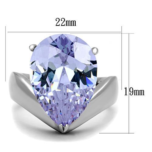 TK1755 - High polished (no plating) Stainless Steel Ring with AAA Grade CZ  in Light Amethyst - Joyeria Lady