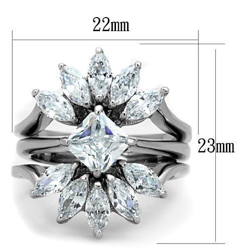 TK1756 - High polished (no plating) Stainless Steel Ring with AAA Grade CZ  in Clear - Joyeria Lady