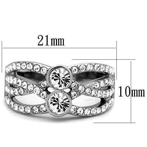TK1758 - High polished (no plating) Stainless Steel Ring with Top Grade Crystal  in Clear - Joyeria Lady