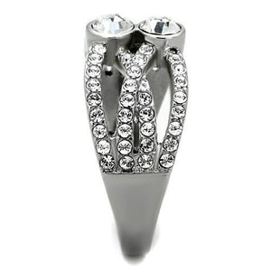 TK1758 - High polished (no plating) Stainless Steel Ring with Top Grade Crystal  in Clear