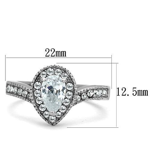 TK1759 - High polished (no plating) Stainless Steel Ring with AAA Grade CZ  in Clear - Joyeria Lady