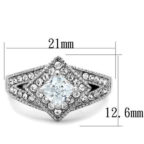 TK1760 - High polished (no plating) Stainless Steel Ring with AAA Grade CZ  in Clear - Joyeria Lady