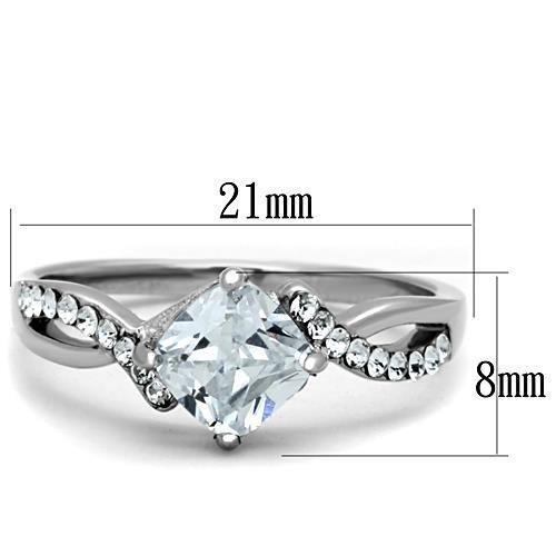 TK1761 - High polished (no plating) Stainless Steel Ring with AAA Grade CZ  in Clear - Joyeria Lady
