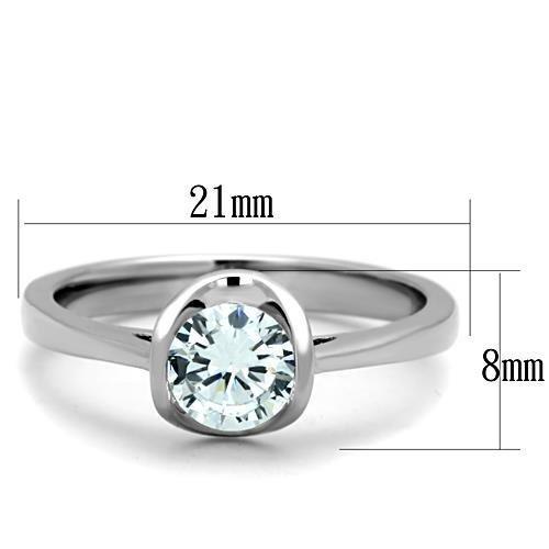 TK1763 - High polished (no plating) Stainless Steel Ring with AAA Grade CZ  in Clear - Joyeria Lady