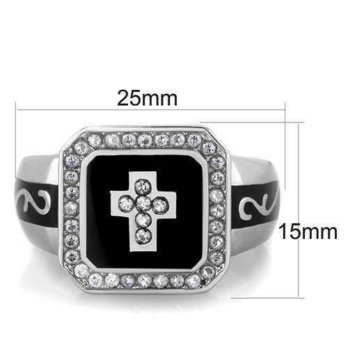 TK1766 - High polished (no plating) Stainless Steel Ring with AAA Grade CZ  in Clear - Joyeria Lady