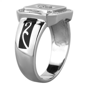 TK1766 - High polished (no plating) Stainless Steel Ring with AAA Grade CZ  in Clear