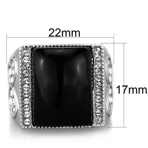 TK1767 - High polished (no plating) Stainless Steel Ring with Synthetic Synthetic Glass in Jet - Joyeria Lady