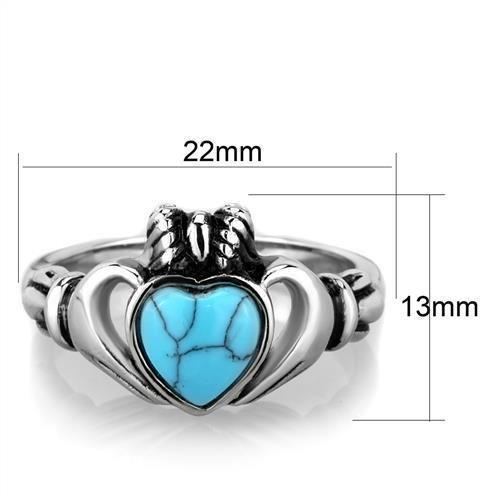 TK1770 - High polished (no plating) Stainless Steel Ring with Synthetic Turquoise in Sea Blue - Joyeria Lady