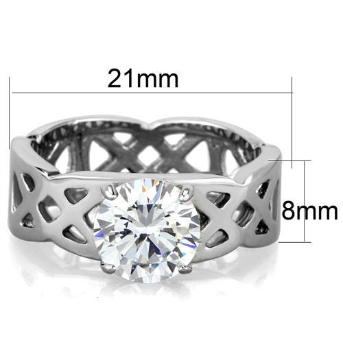 TK1772 - High polished (no plating) Stainless Steel Ring with AAA Grade CZ  in Clear - Joyeria Lady