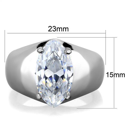 TK1774 - High polished (no plating) Stainless Steel Ring with AAA Grade CZ  in Clear - Joyeria Lady