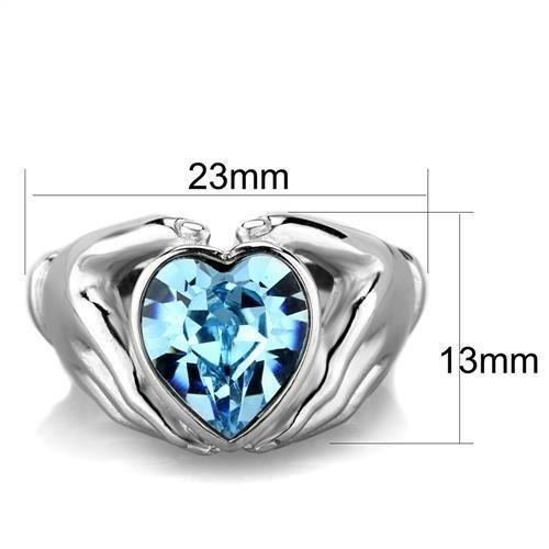 TK1775 - High polished (no plating) Stainless Steel Ring with Top Grade Crystal  in Sea Blue - Joyeria Lady