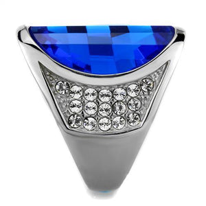 TK1778 - High polished (no plating) Stainless Steel Ring with Synthetic Synthetic Glass in Capri Blue