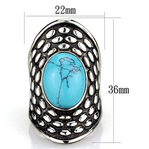 TK1780 - High polished (no plating) Stainless Steel Ring with Synthetic Turquoise in Sea Blue - Joyeria Lady