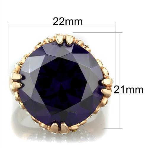 TK1786 - IP Rose Gold(Ion Plating) Stainless Steel Ring with AAA Grade CZ  in Amethyst - Joyeria Lady