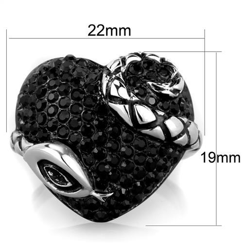 TK1788 - Two-Tone IP Black (Ion Plating) Stainless Steel Ring with Top Grade Crystal  in Jet - Joyeria Lady